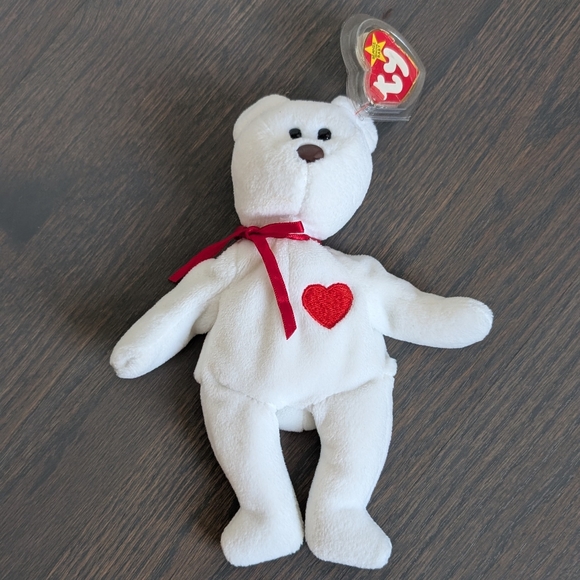 Ty Beanie Baby Valentino Bear with Brown Nose, 4th Generation, 1994